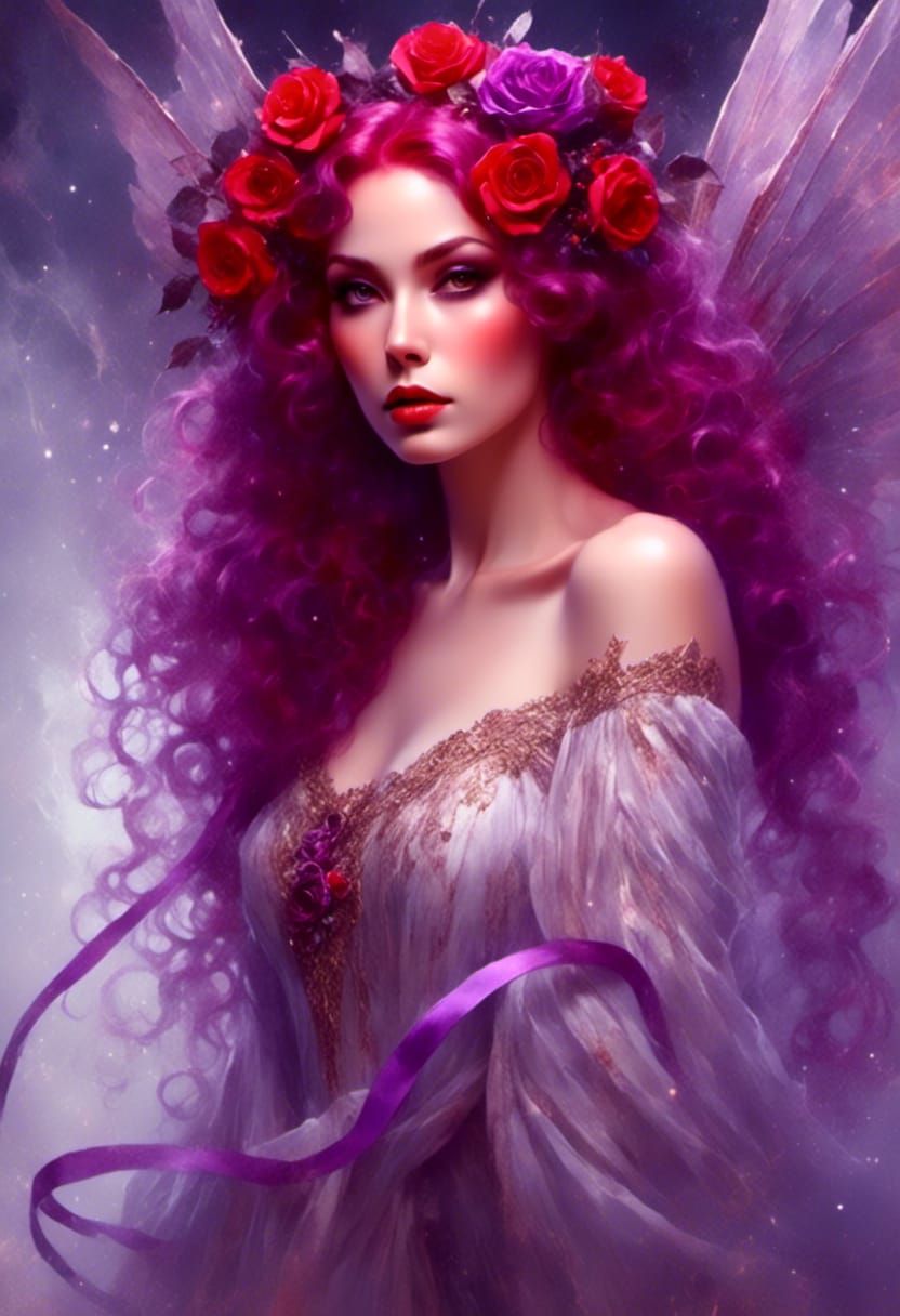 Hyperrealistic Fairy Woman Portrait with Roses