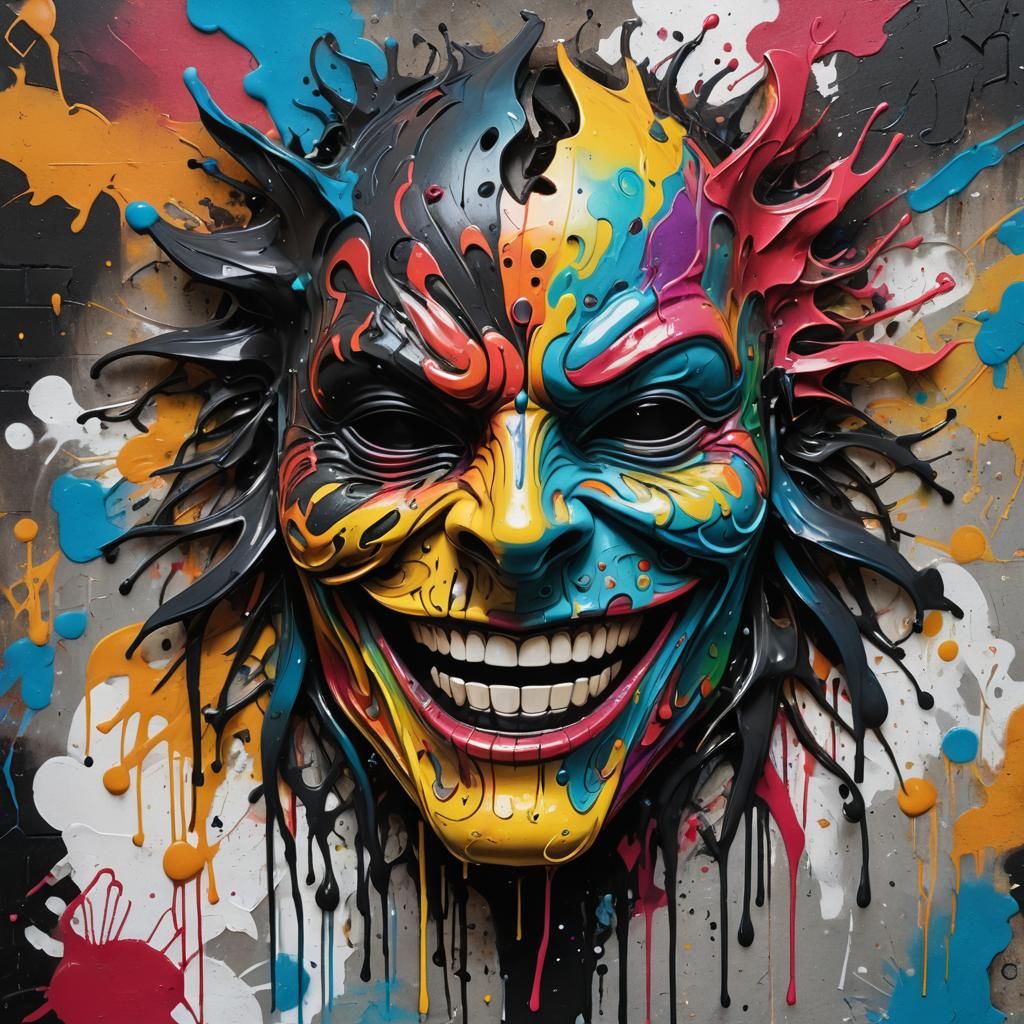 Colorful Graffiti Mask with Contrasting Emotions