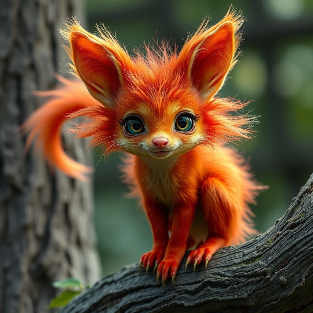 Enchanting Fuzzy Fantasy Creature Sits in Majestic 8k Concep...