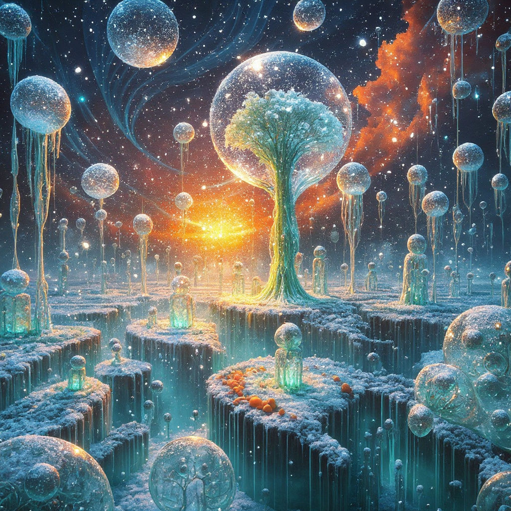 Ethereal Dreamscape with Neon Lights and Crystalline Structu...