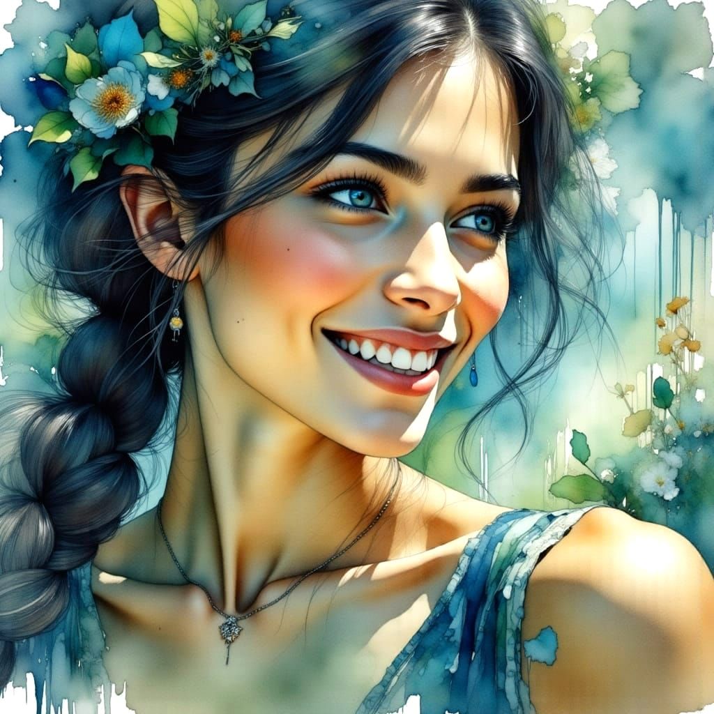 Ethereal Ballerina in Dreamy Watercolor Landscape