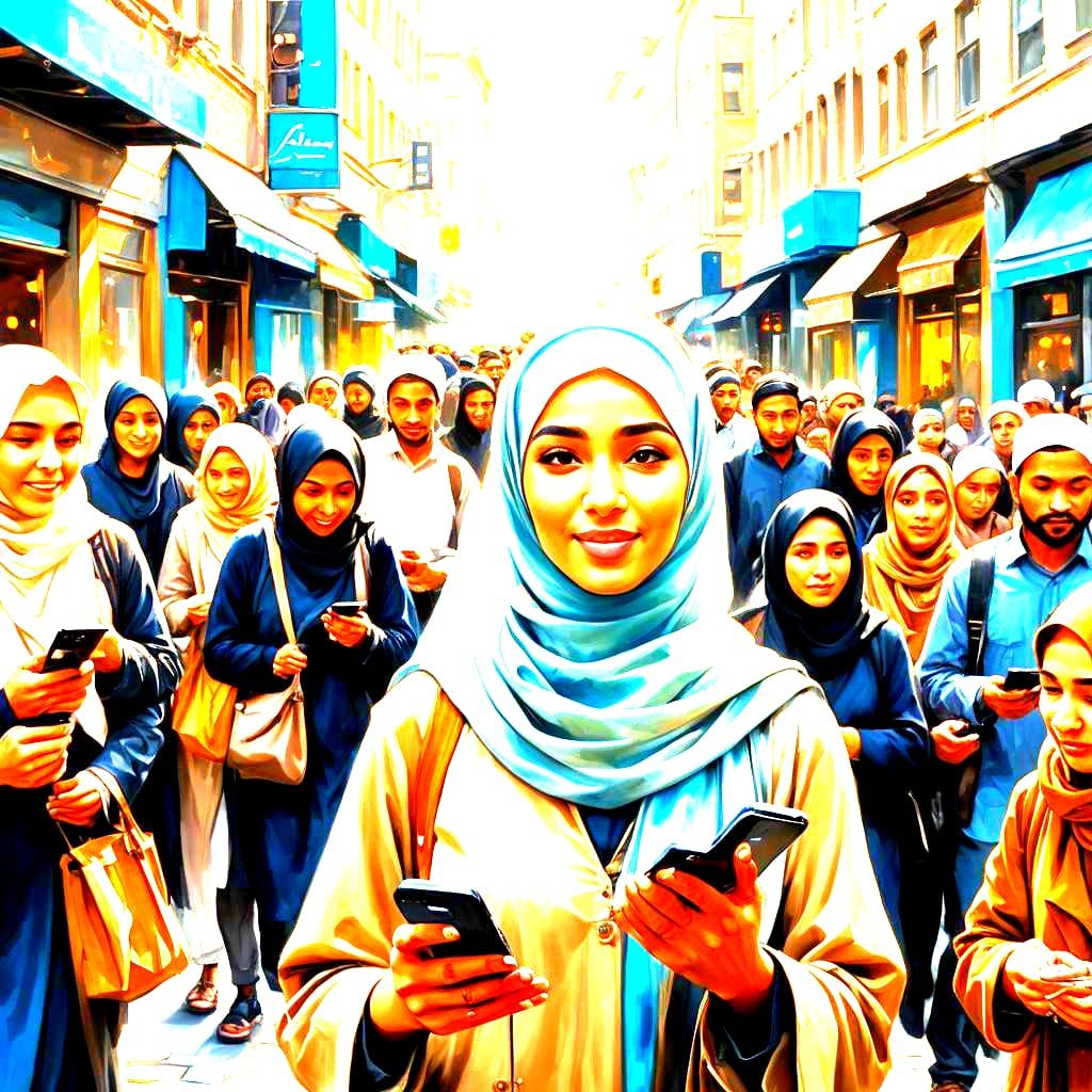 Serene Woman in Hijab Amidst City Chaos