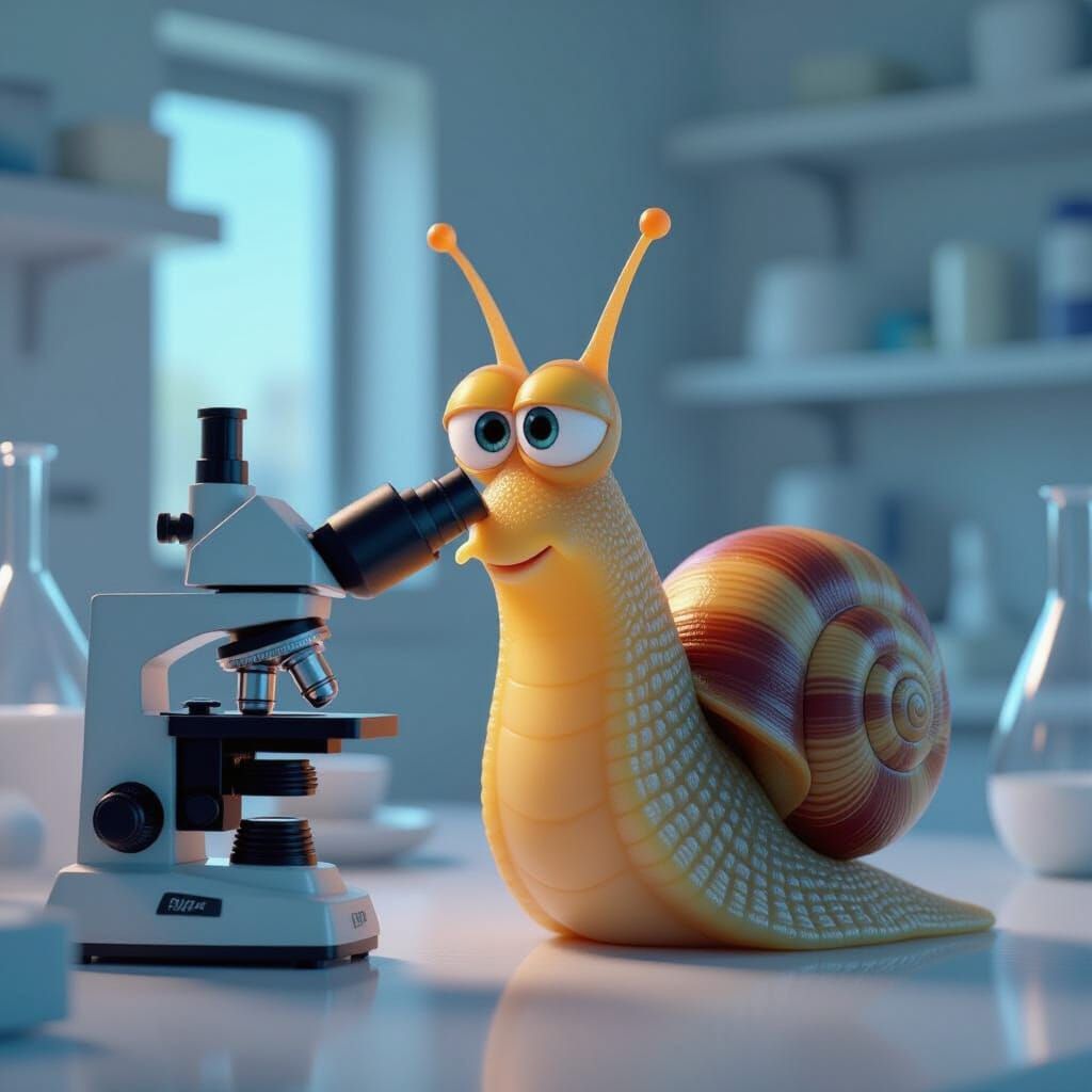 Pixar Snail Researcher Using Microscope in Laboratory