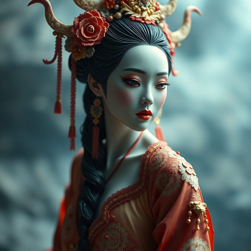 Ethereal Fantasy Sculpture in Vibrant Porcelain Style