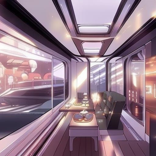 Anime-Style Coffee Shop Inside Spaceship