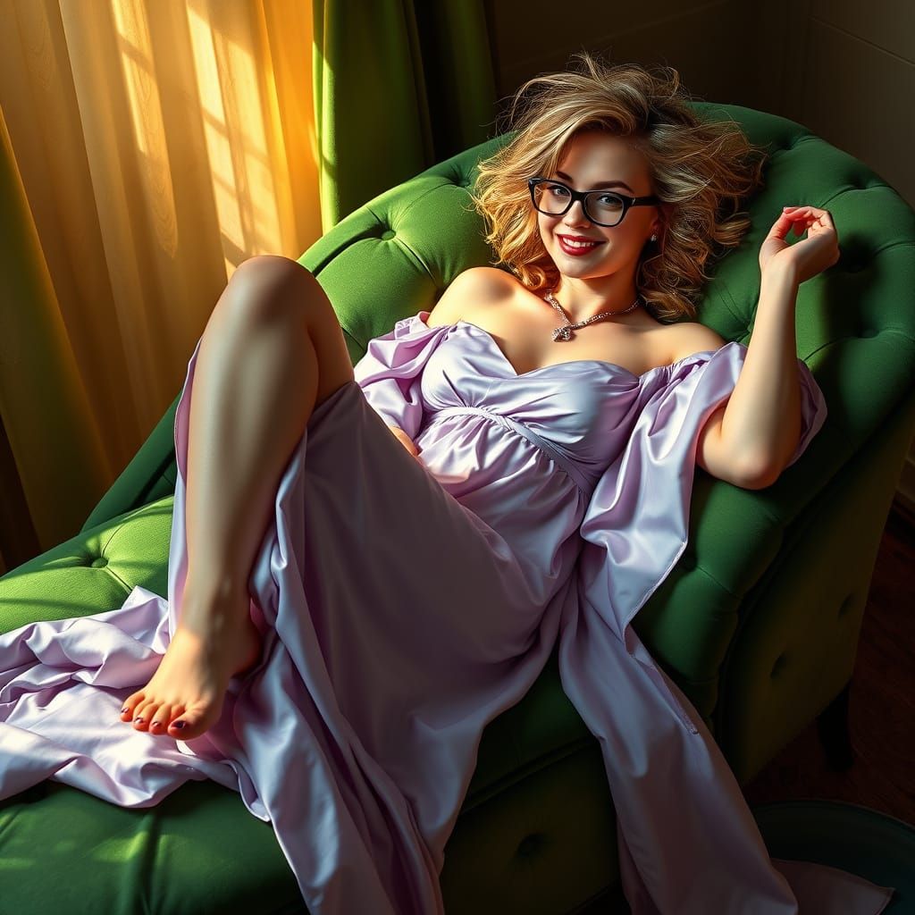 Elegant Woman on Chaise Lounge in Dreamlike Style