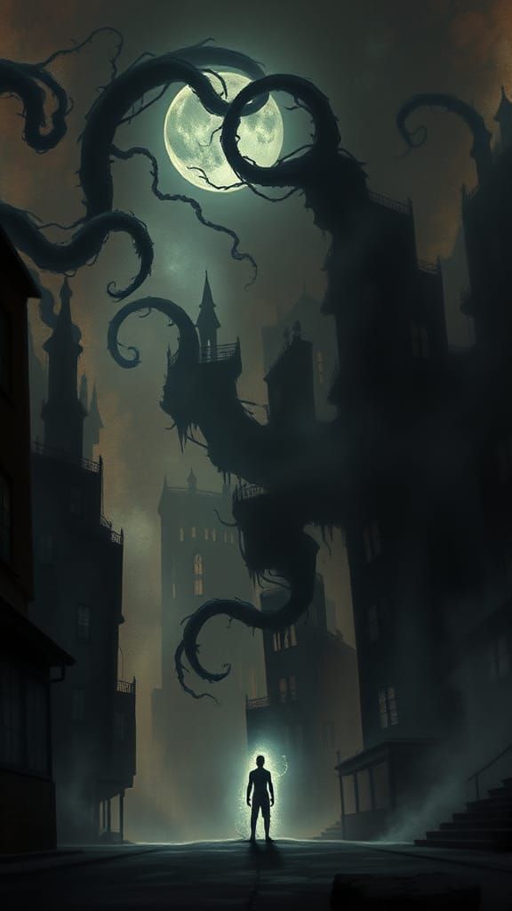 Mystical Cityscape at Midnight in Surreal Style