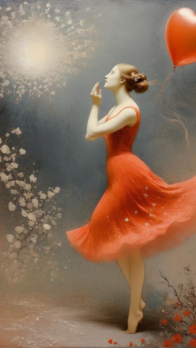 Surreal Dance: Heartballoon Burst in Grisaille