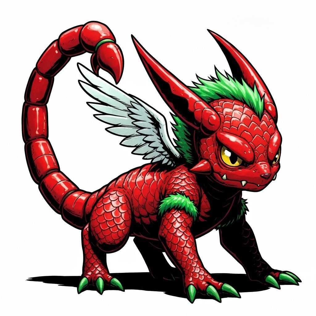 Crimson Anime Creature with Scorpion Tail and Wings
