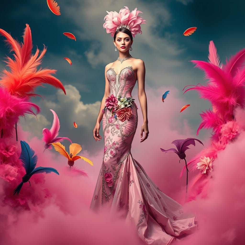 Luxury Perfume Goddess in Blooming Surreal Dreamscape