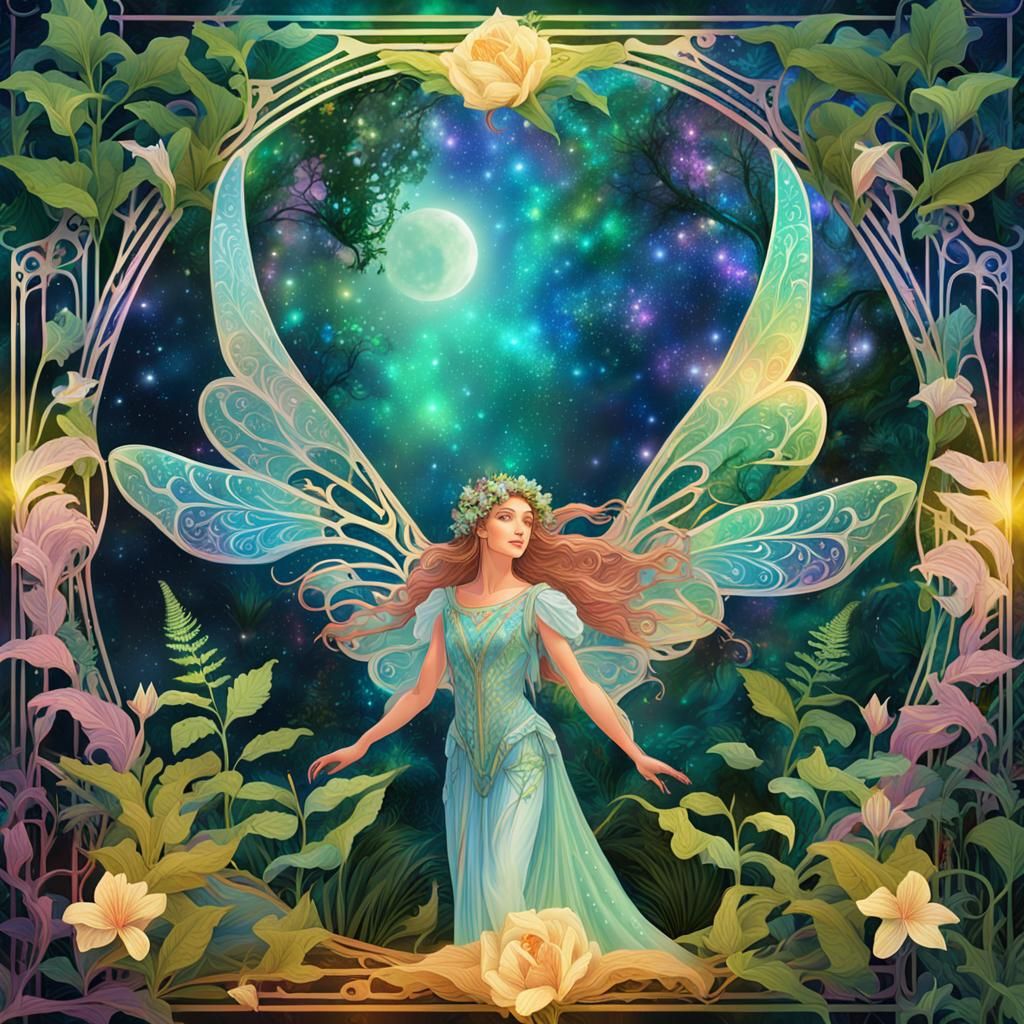 Art Nouveau Fairy in Honeysuckle Frame