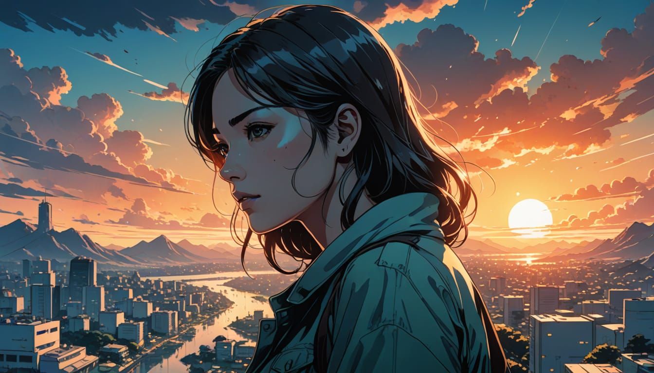 Double Exposure Girl in Comic Book Style