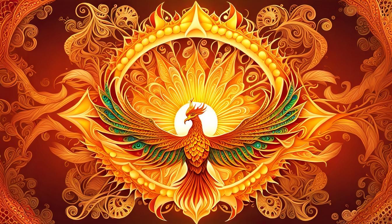 Fiery Phoenix Bursting from Sun: Zentangle Art