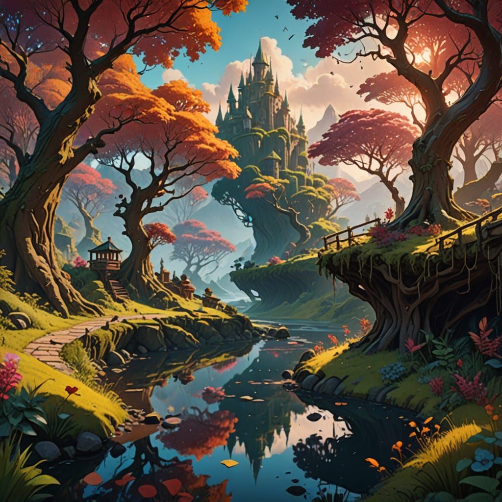 Fantasy Sunset Road with Ruby Ducks