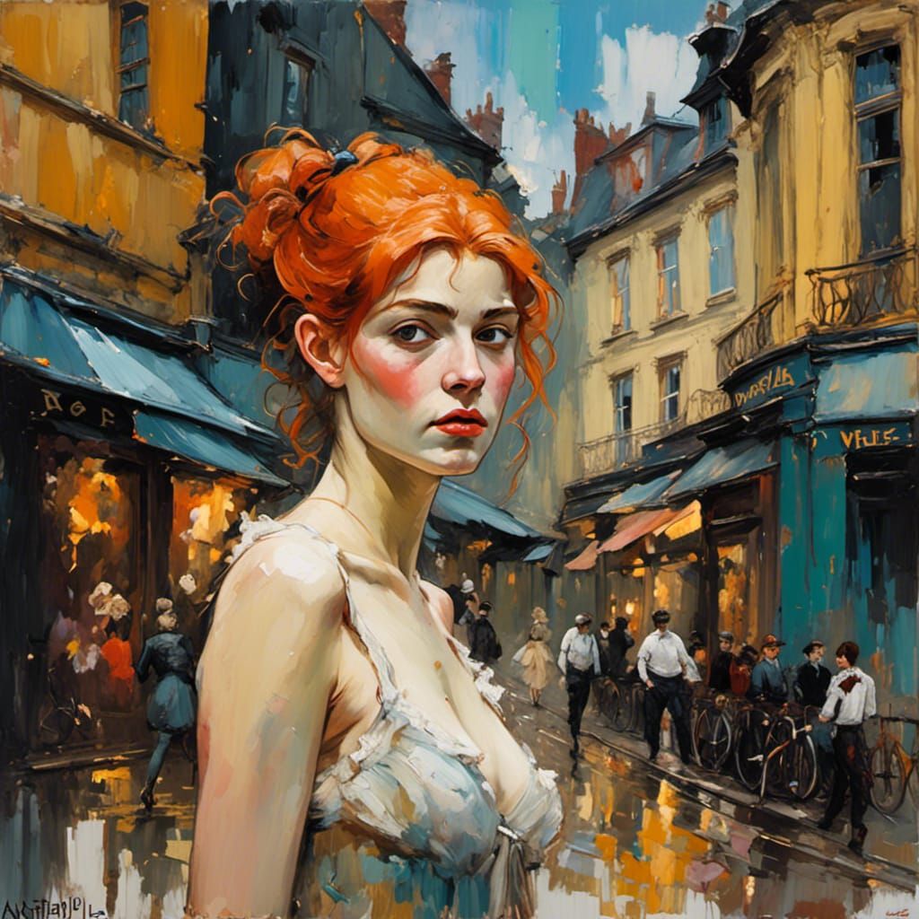 <lora:Divan Japonais:1.0> A girl; view of the town