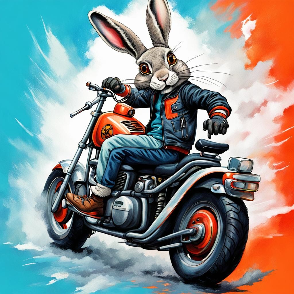 Cool Hare Rides Motorcycle with Confidence