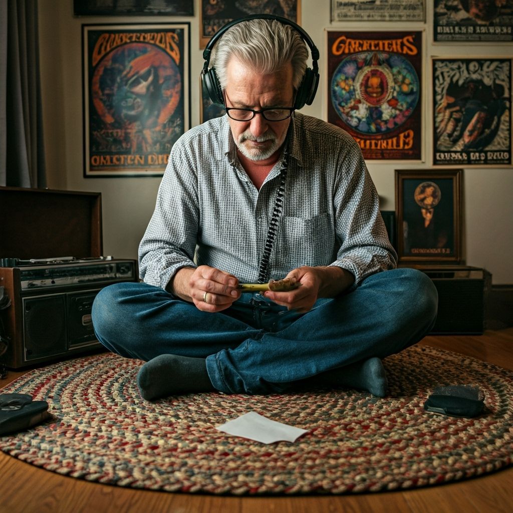 Grey-Haired Man Listening to Music