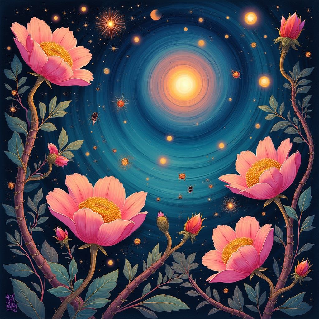 Dreamlike Surrealist Garden Blooms in Vibrant Colors