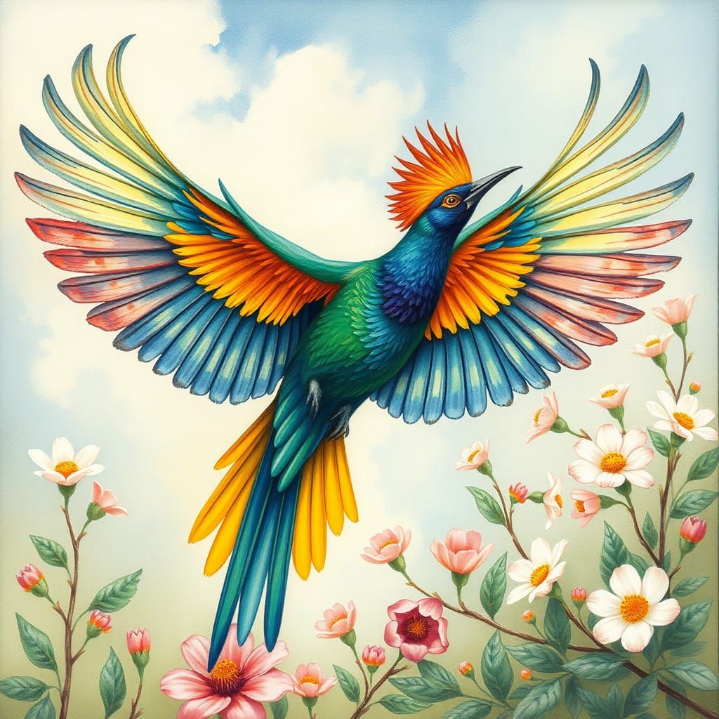 Resplendent Quetzal Flying open wings