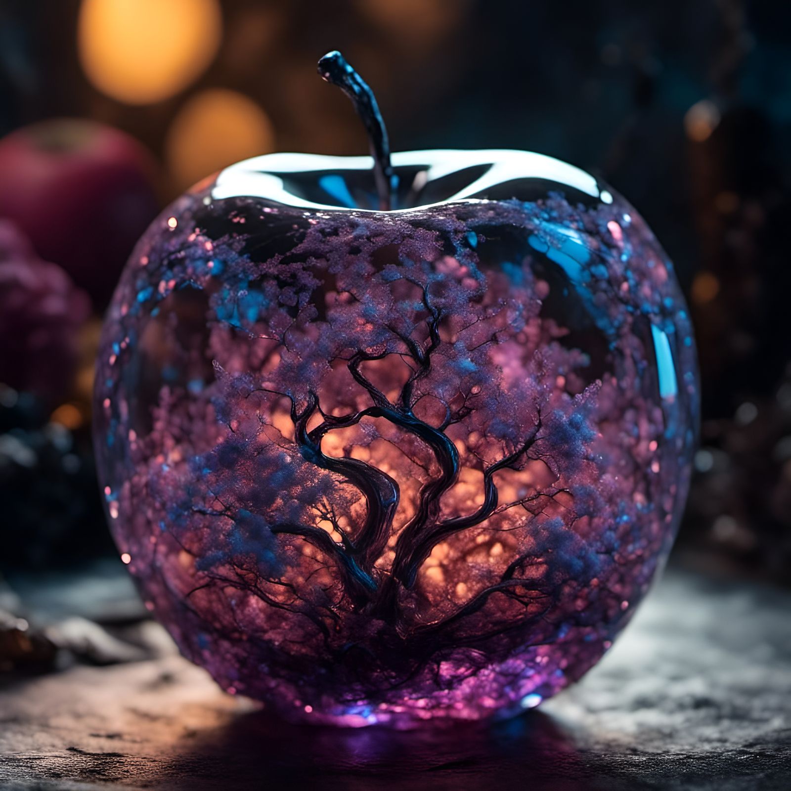 Enchanted Glass Apple with Bioluminescent Blacklight