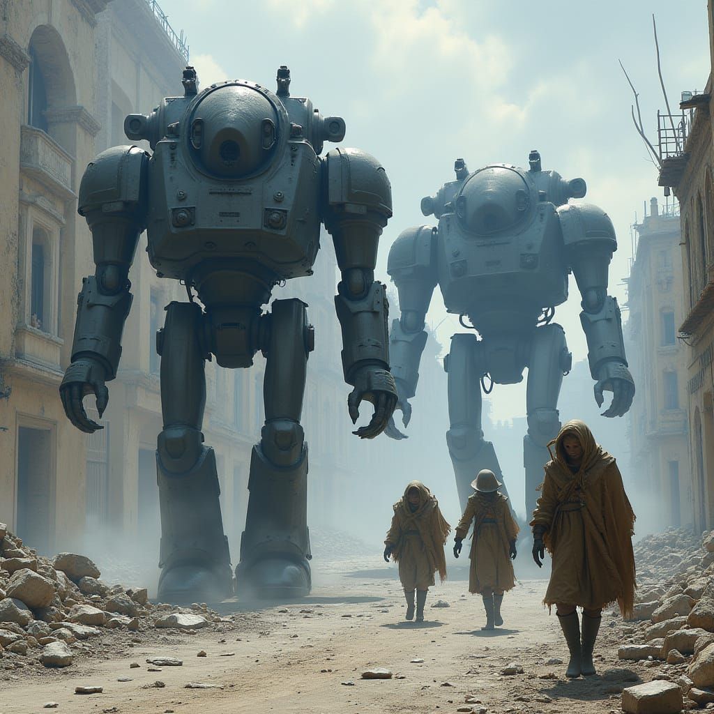 War Machines Dominate a Futuristic Cityscape