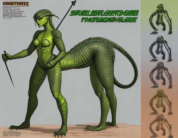 Lizard-Woman Centaur Warrior in Fantasy Comic Art