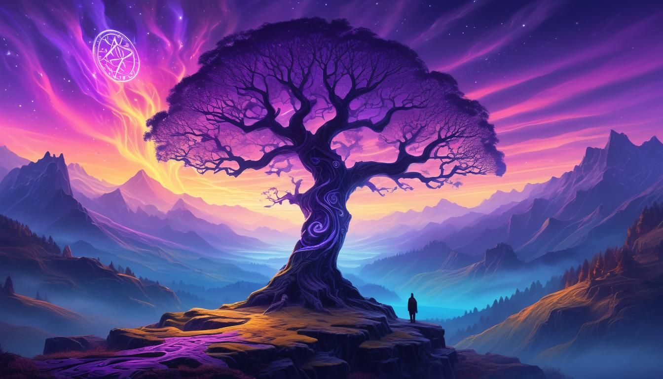 Surreal Fractal Landscape with Glowing Runes