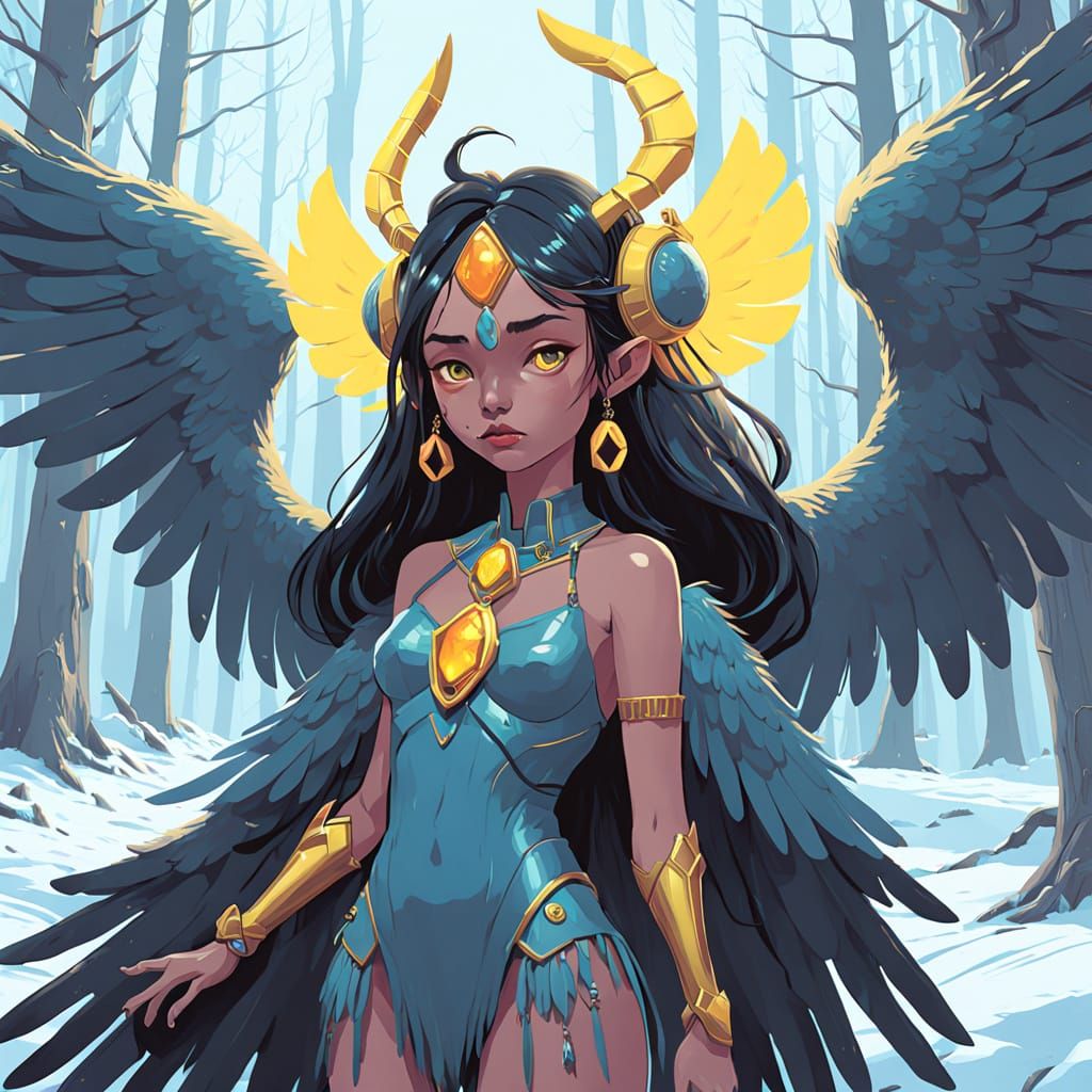 Mystical Being in Cyberpunk Style with Harpie Features and G...