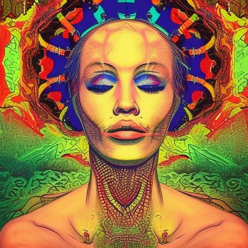 Psychedelic Alice Portrait: Surreal Dreamscape