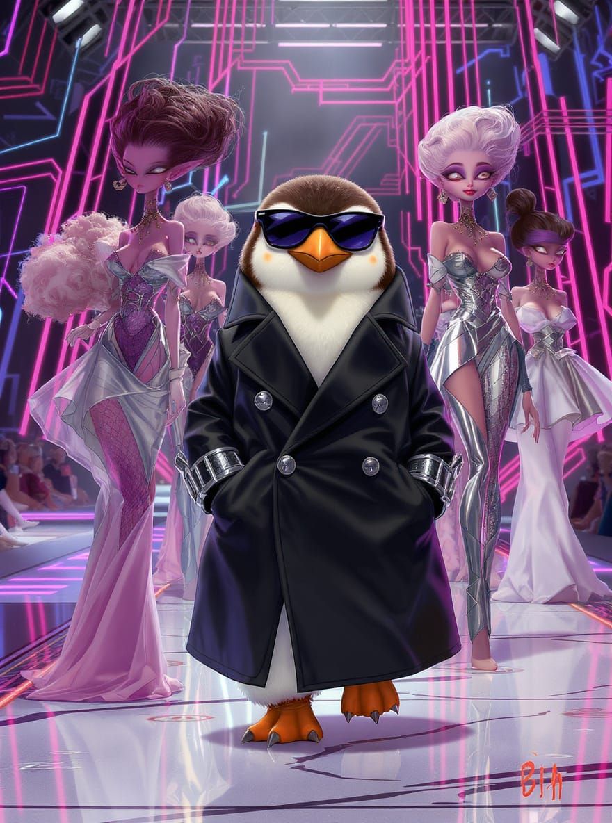 Chocolate Penguin Fashion Designer on Futuristic Runway