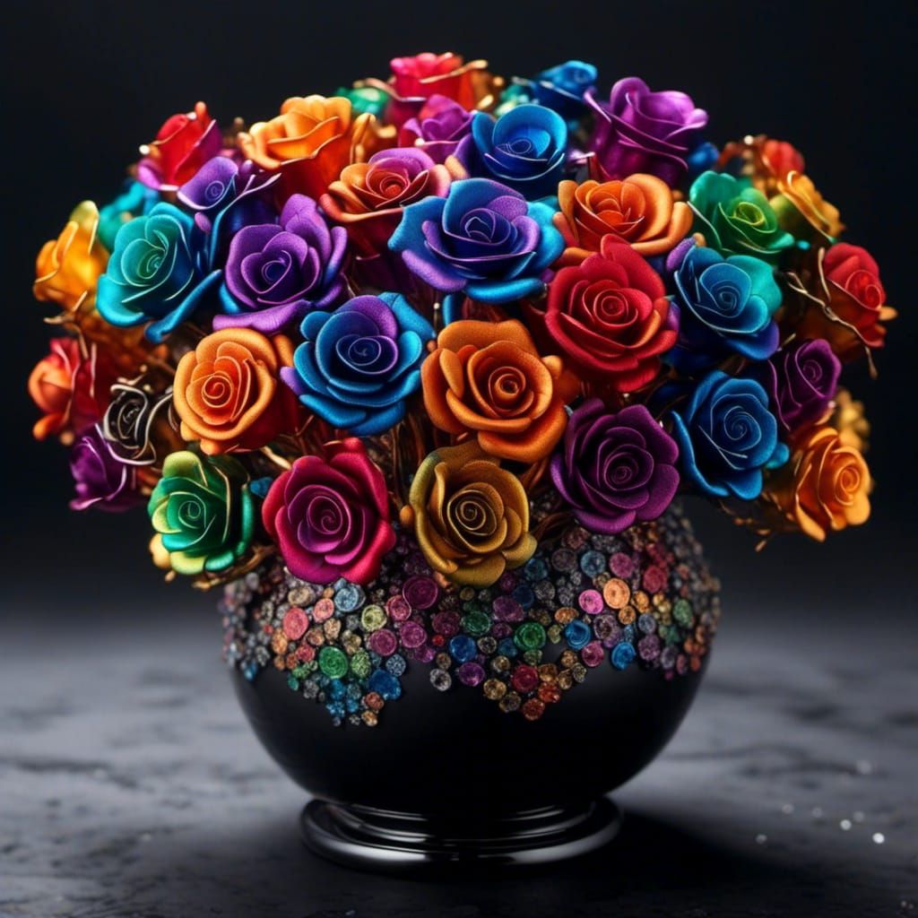 Rainbow Metallic Roses in Hyperreal Style