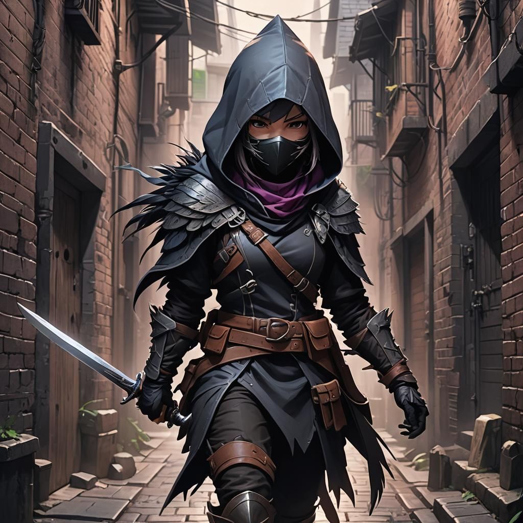 Anime Kenku Rogue in Dark Alleyway