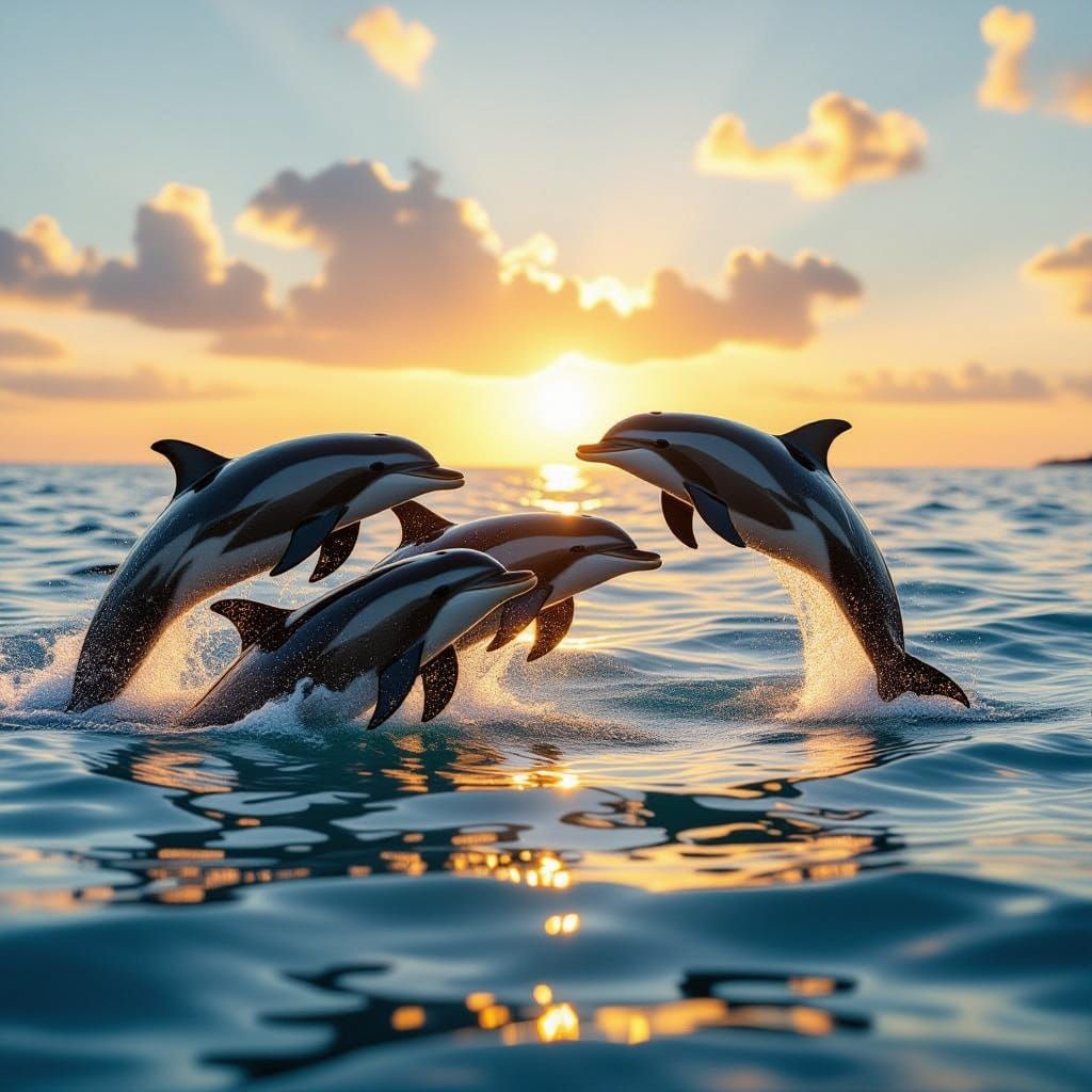 Dolphins Leap From Ocean Sunrise in Cinematic Realism