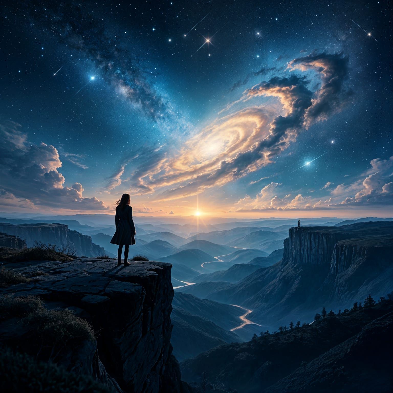 Woman Gazing at Cosmic Expanse in Impasto Style