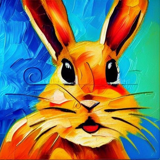 Retro Bunny in Expressionist Oil Painting
