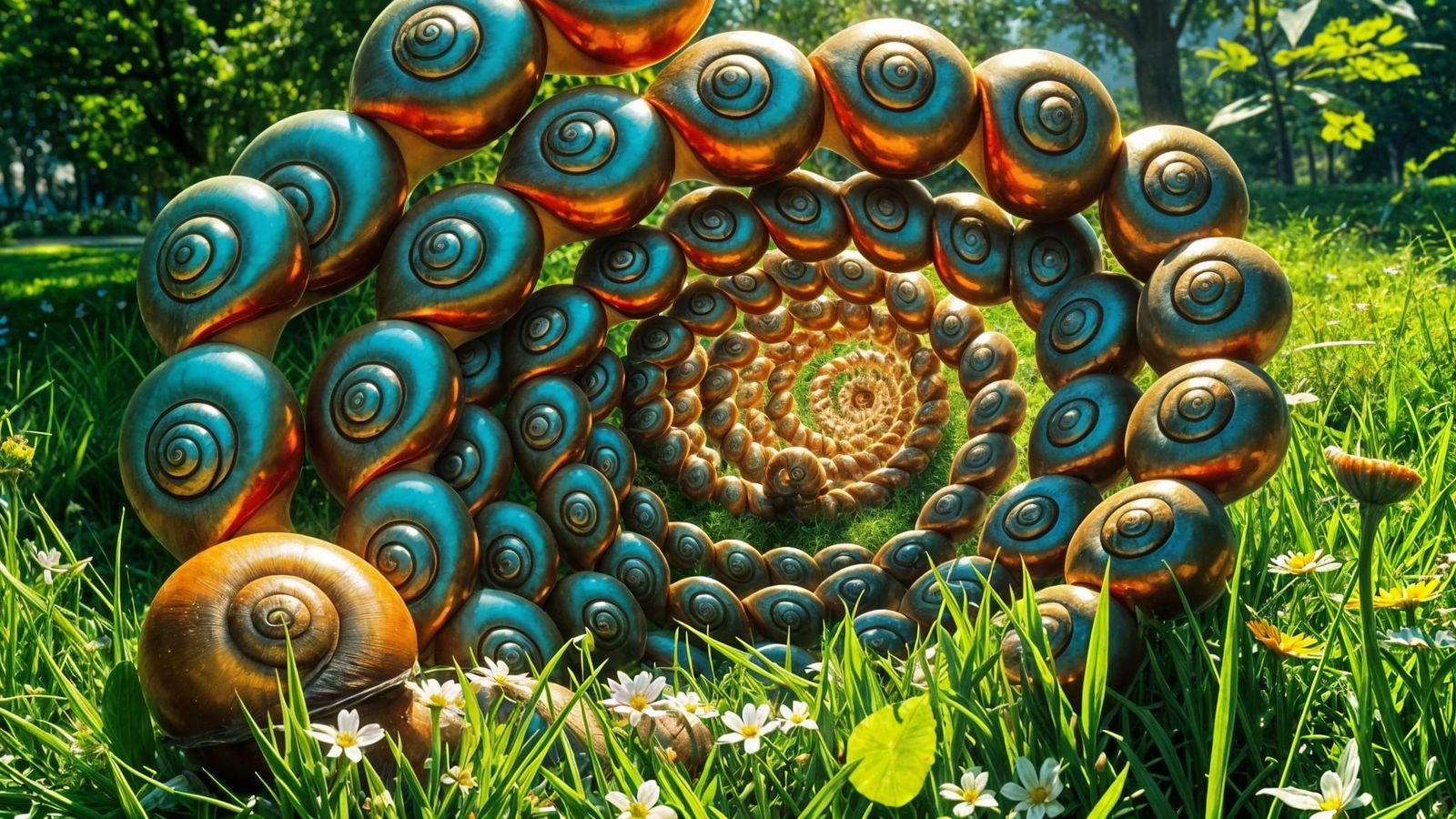 Vibrant Snail Spiral in a Lush Garden