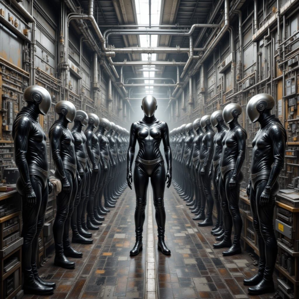 Futuristic Factory Workers in Black Latex