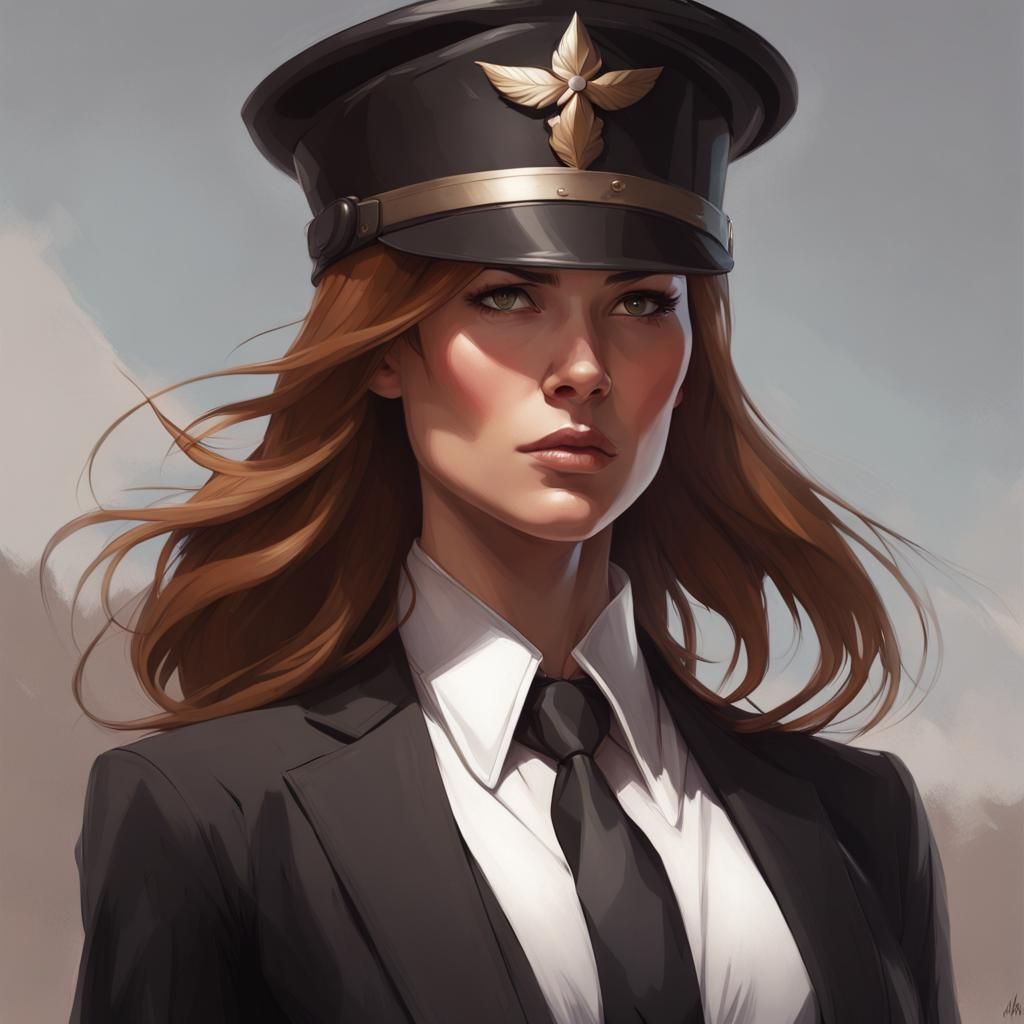 Elegant Woman in Black Helmet Portrait Art