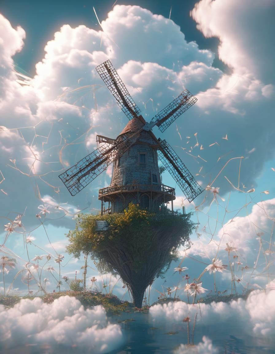 Floating Windmill Island in Celestial Realm