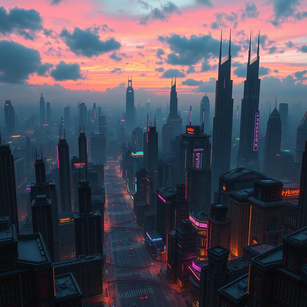 Cyberpunk Cityscape in Vibrant Futuristic Style
