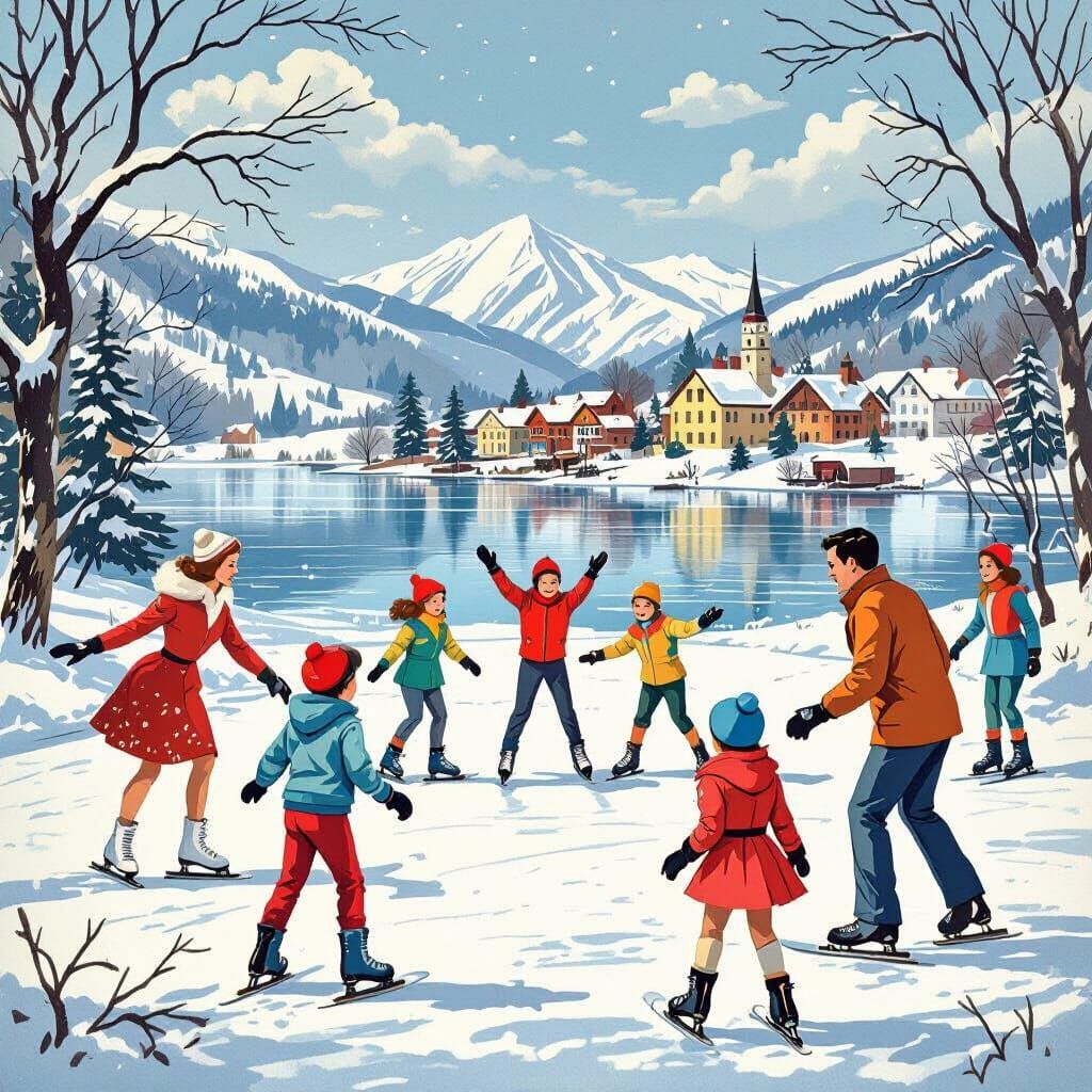 1950s Family Ice Skating Fun