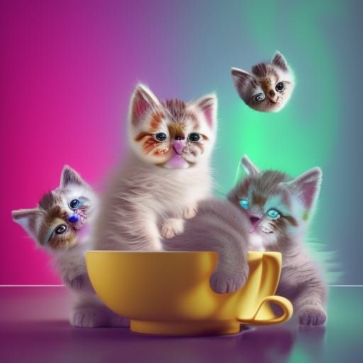 Neon Billboards Displaying Kittens in Teacup