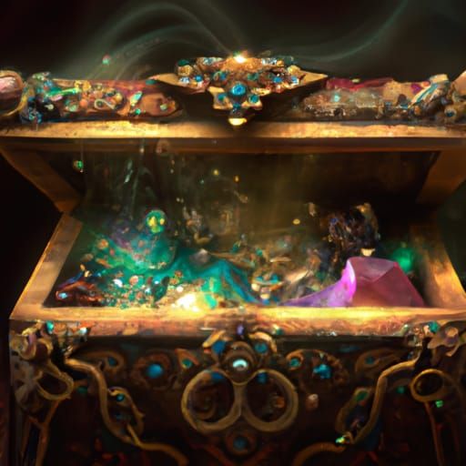 Gilded Jewel Box Filled with Magical Gemstones