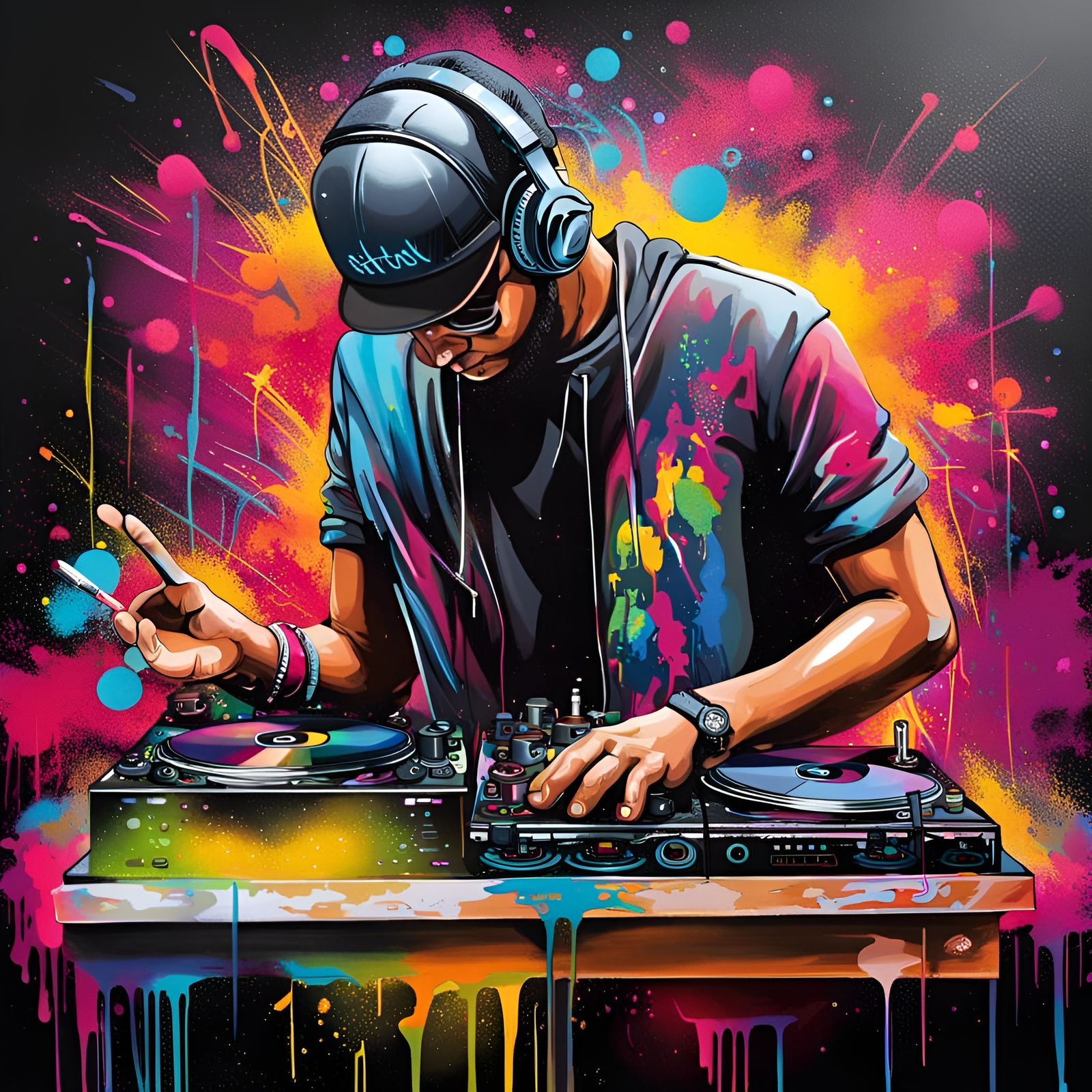 DJ Performance in Graffiti Splash Art Style