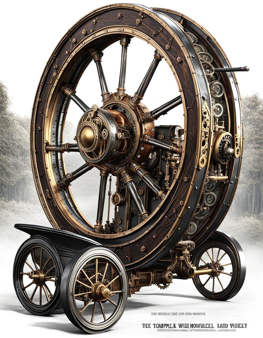Steampunk Monowheel Vehicle with Victorian Passengers