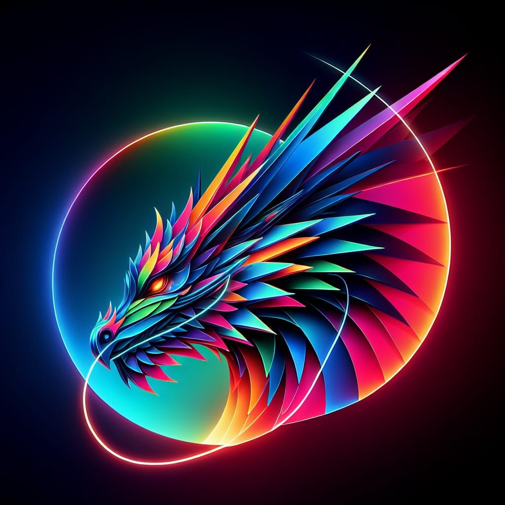 Neon Geometric Dragon Head in 8K