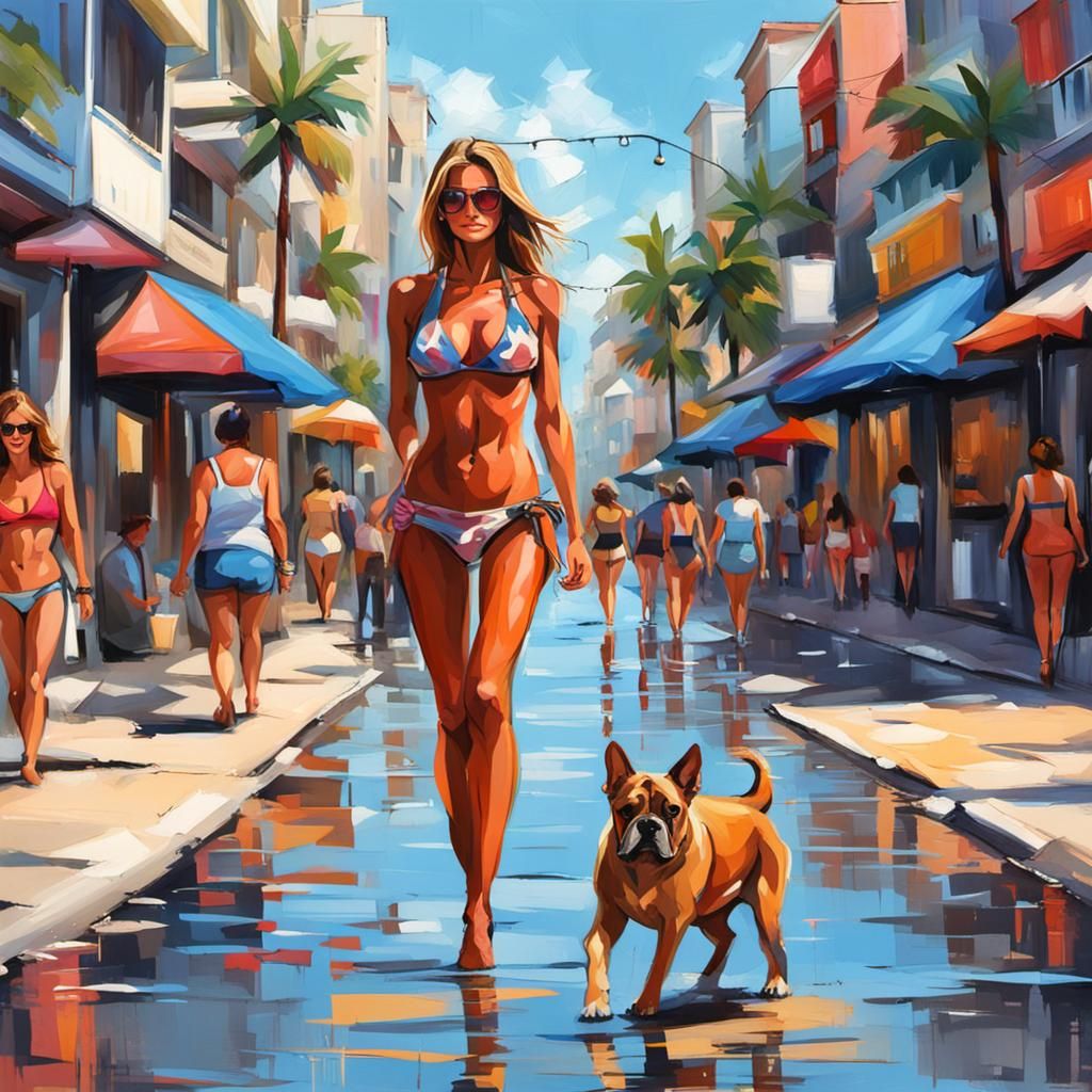 Bikini girl with a dog