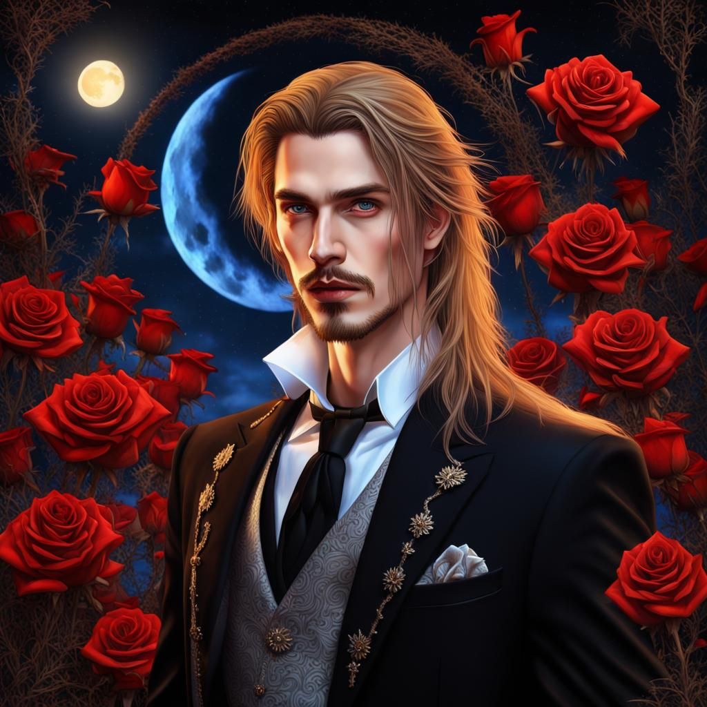 Gothic Vampire in Dark Fantasy Rose Garden
