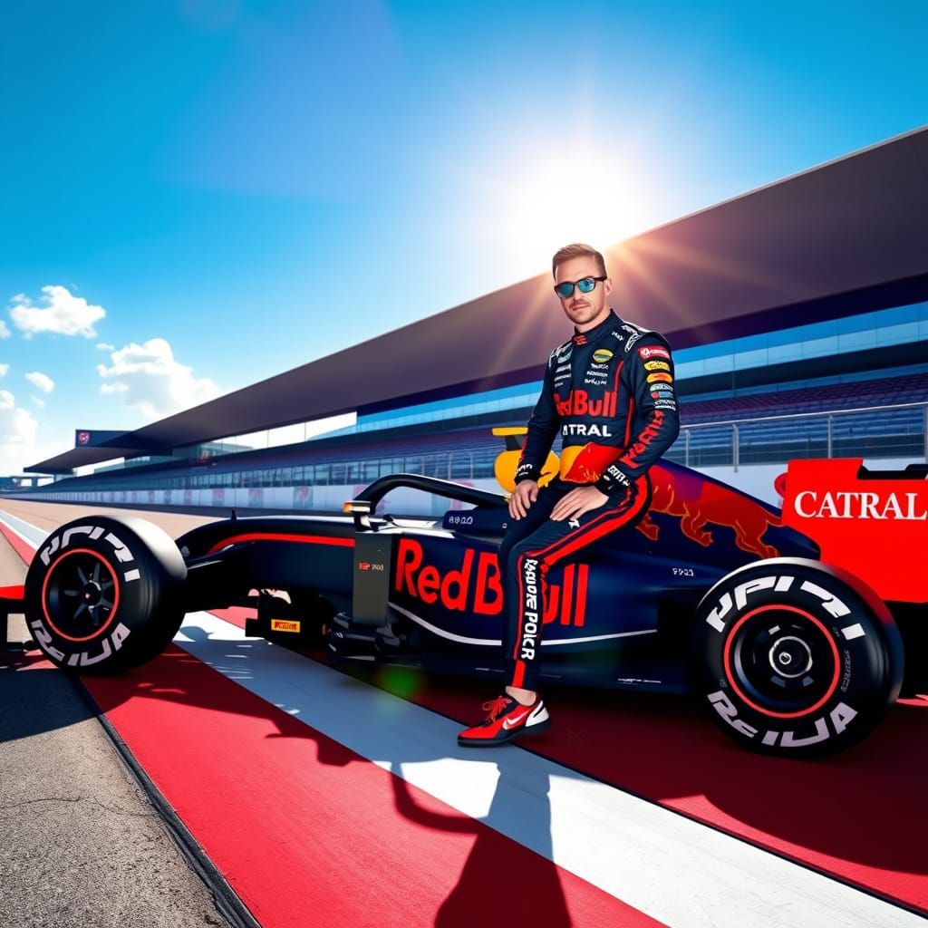 F1 Driver Max Verstappen in Vibrant Racing Suit