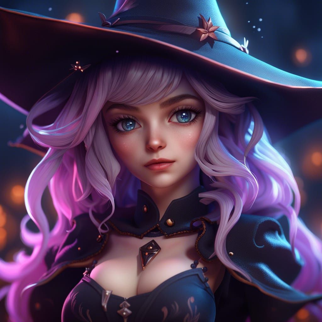 Anime Witch Portrait: Bewitching Beauty in Digital Art